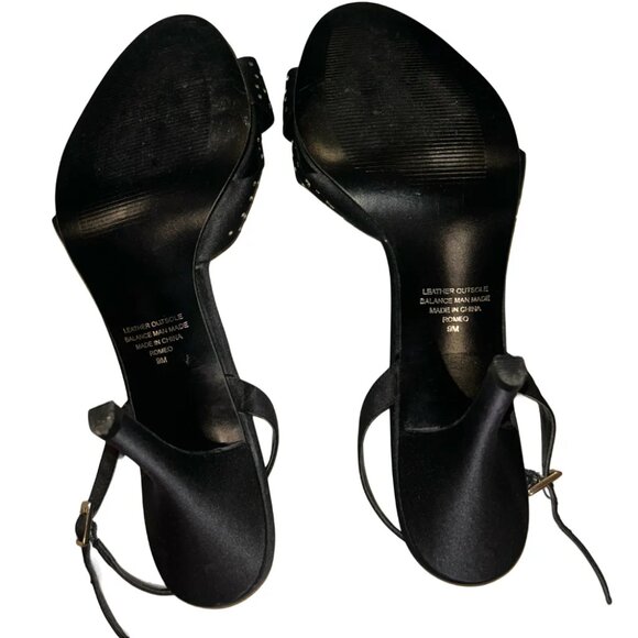 Karen Scott Y2K Black Satin Kitten Heels w/ Rhinestones & Bow Detail | Size 8 - Picture 4 of 4